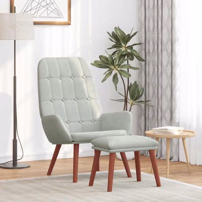 vidaXL Poltrona Relax con Poggiapiedi in Velluto Grigio con Design Mid-Century