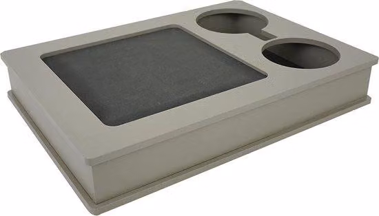 Tavolino con base in EVA, 2 portabicchieri, telecomando e supporto per cellulare.