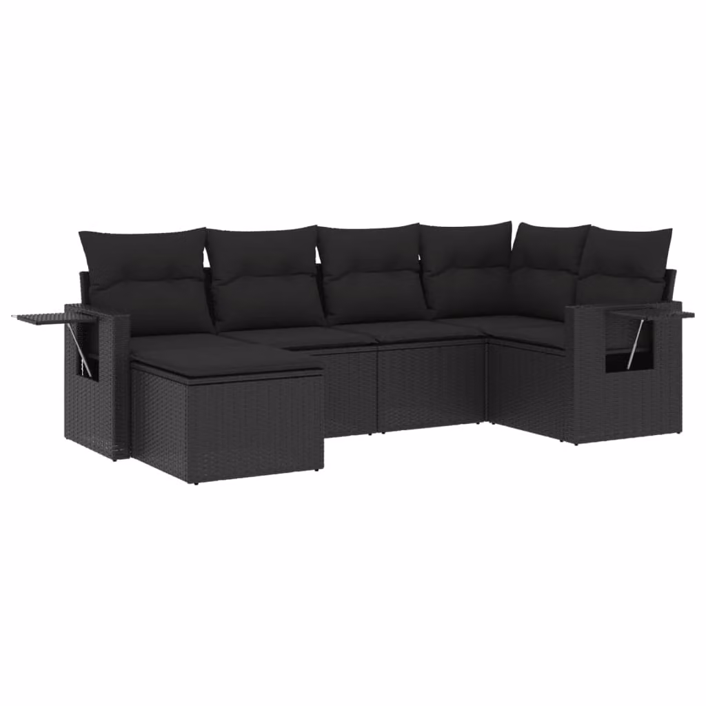 Set Divano da Giardino 6 pz con Cuscini Nero in Polyrattan