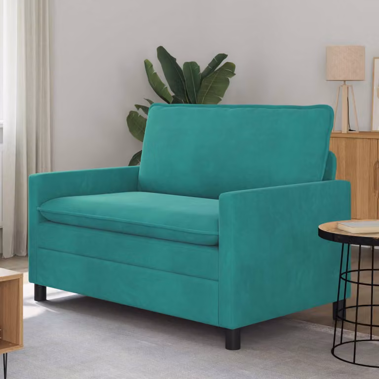 Divano moderno vidaXL in velluto turchese con struttura in metallo L: 126 cm, P: 81 cm, H: 87,5 cm