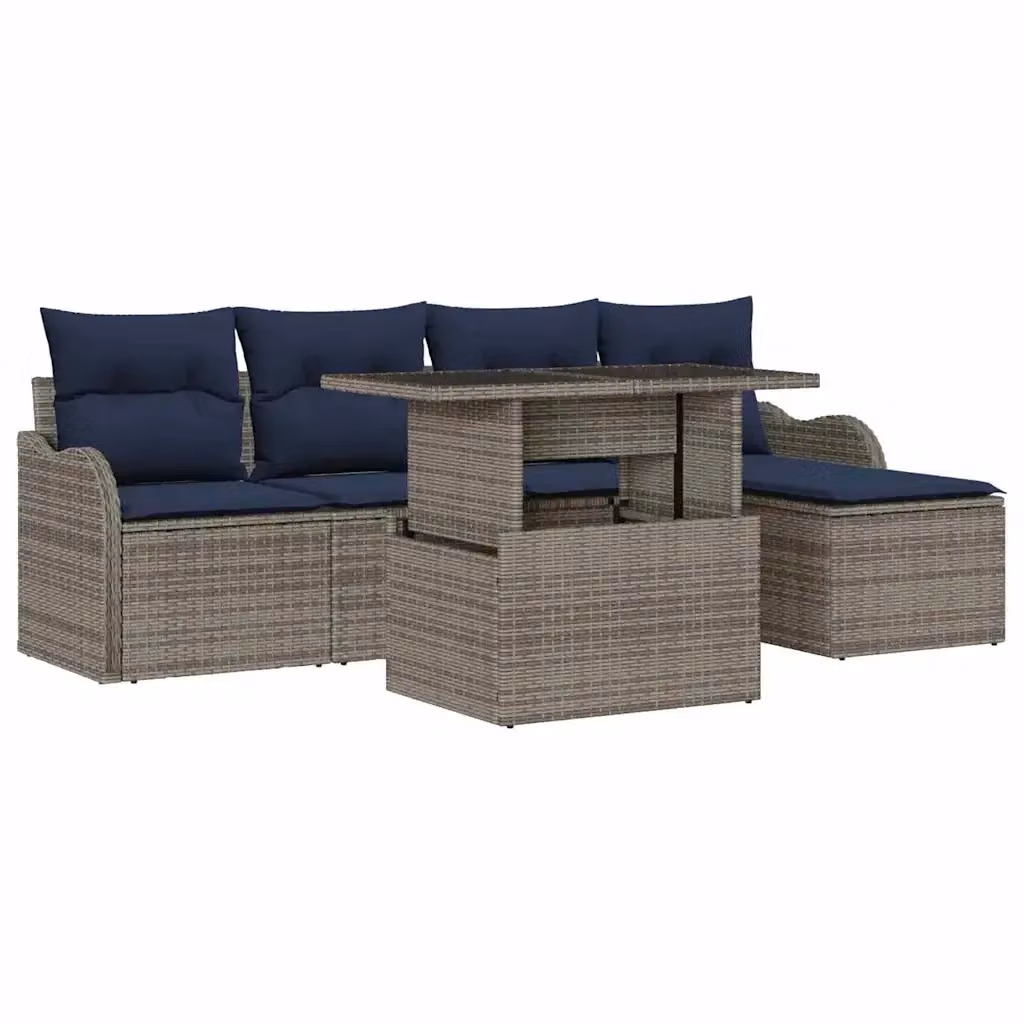 Set da giardino vidaXL in polyrattan grigio con tavolo in vetro per esterno – 2