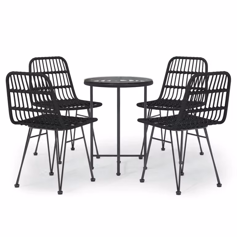Set da pranzo da giardino vidaXL in 5 pezzi in polyrattan nero con tavolo rotondo in vetro