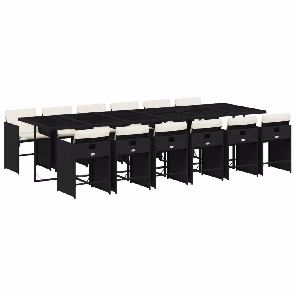 Set da pranzo da giardino vidaXL in polyrattan nero con cuscini e piano in vetro – 2