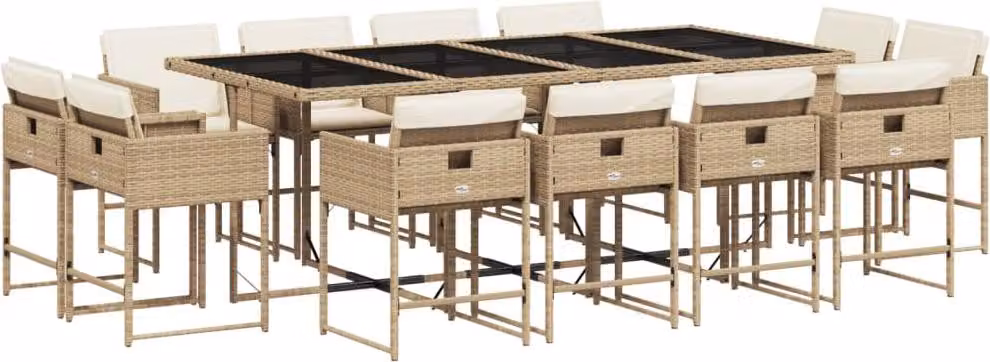 Set da Pranzo da Giardino 13 pz con Cuscini Beige in Polyrattan