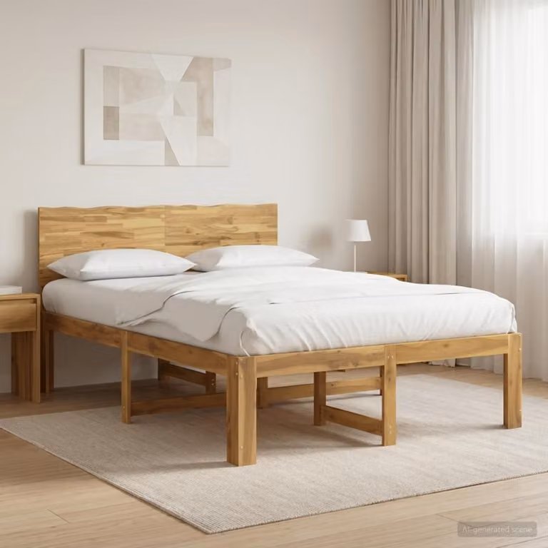 Letto matrimoniale con testiera vidaXL ROSTOCK in legno di acacia, Bianco, L 140 x P 190 cm