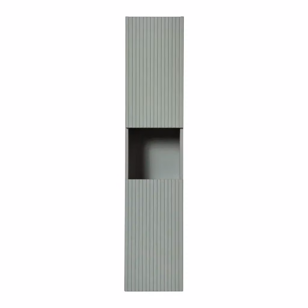 Colonna bagno sospesa ELVINA Meublorama con 2 ante e ripiani interni, colore verde opaco, H: 140 cm – 2