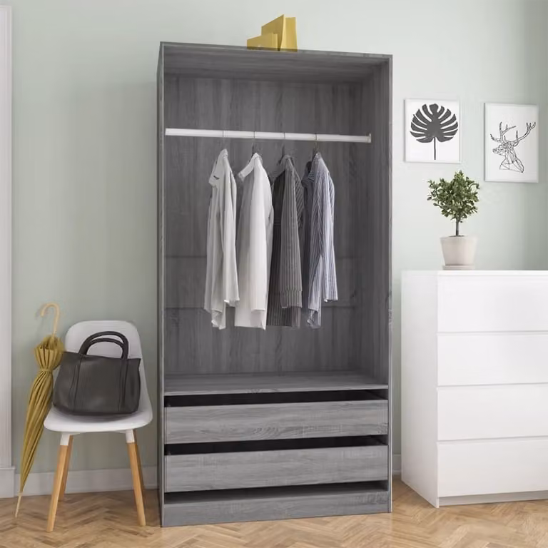 The Living Store Armadio Grigio Sonoma 100x50x200 cm Materiale a base di legno