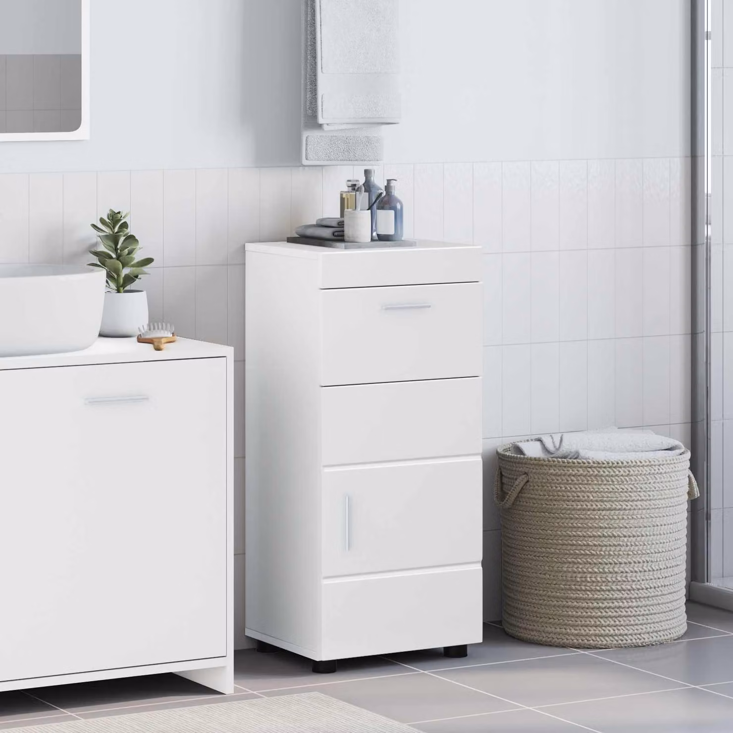 Set di armadi da bagno vidaXL TULUM bianco lucido L/P/H: 37 x 31,5 x 82 cm