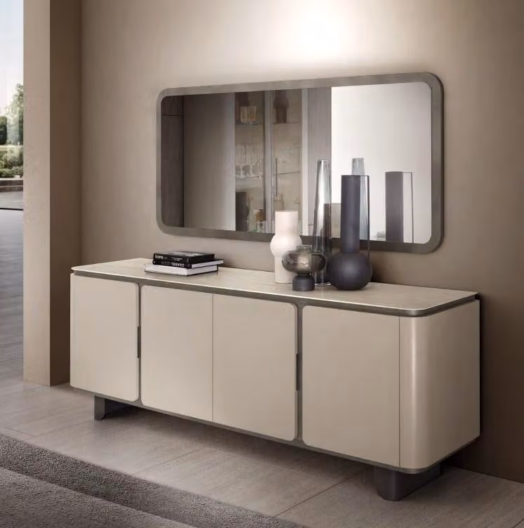 Beiges Modernes Sideboard Luxuriöse Wohnzimmer Anrichte Spiegel