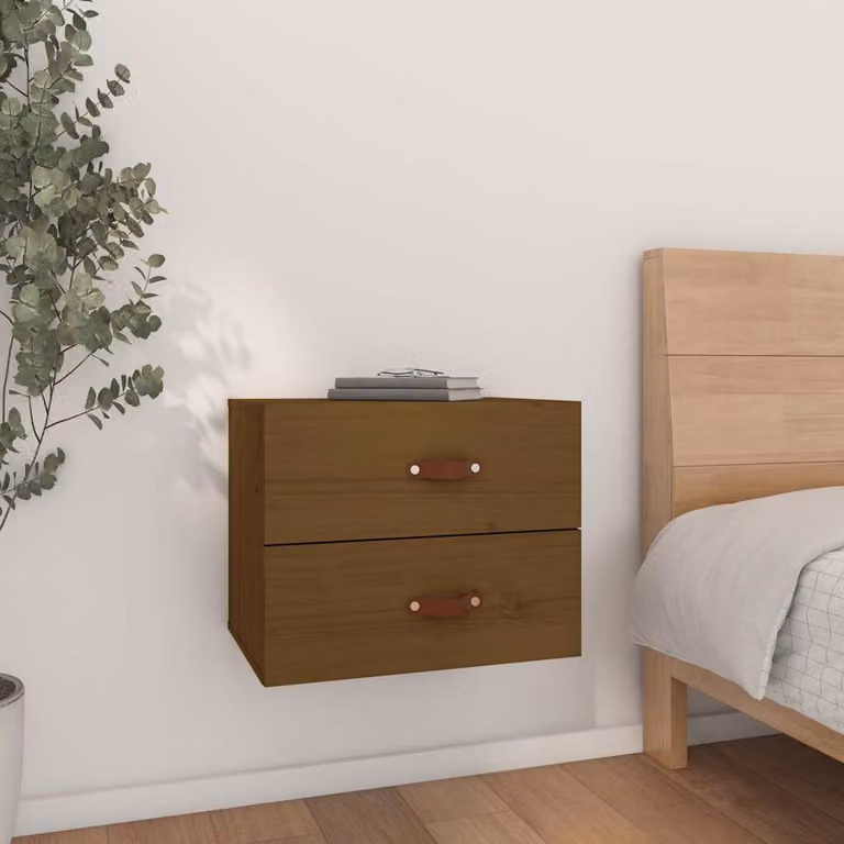 Comodino a muro vidaXL in legno di pino marrone ambra L: 50 cm, P: 36 cm, H: 40 cm