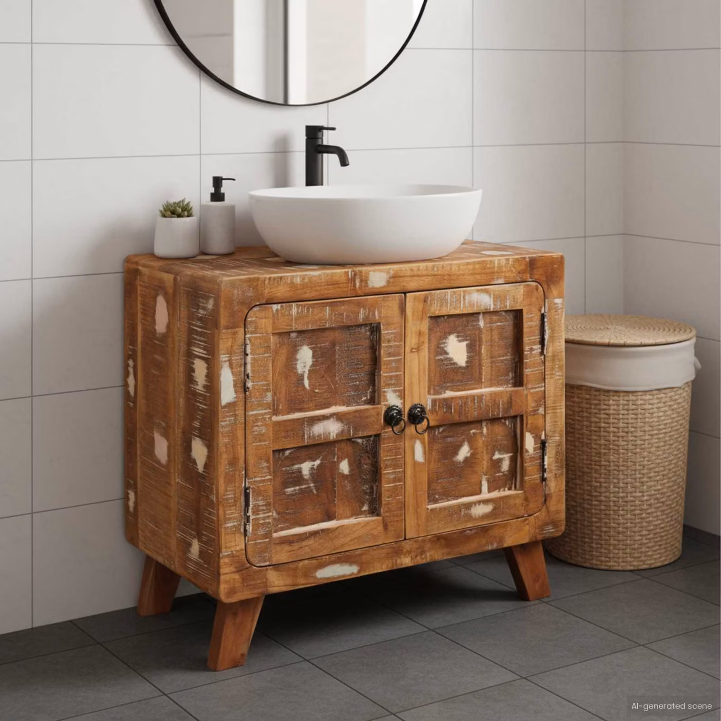 Mobile da bagno vidaXL in legno di recupero e legno ingegnerizzato, marrone, L: 60,0 cm, P: 33,0 cm, H: 55,0 cm