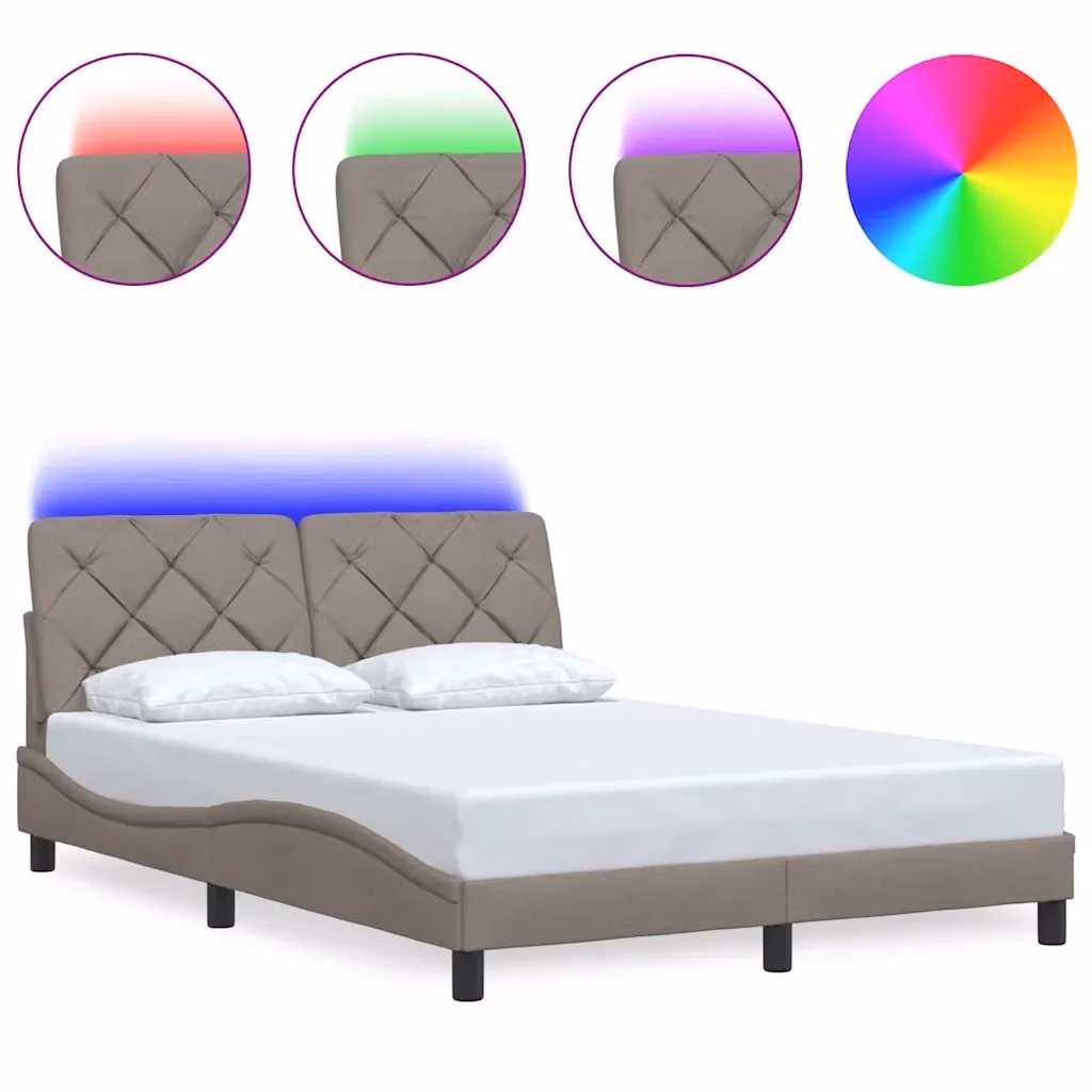 Letto con base imbottita e illuminazione LED con porta USB vidaXL, colore tortora, L/P/H: 200 x 120 x 30 cm – 2