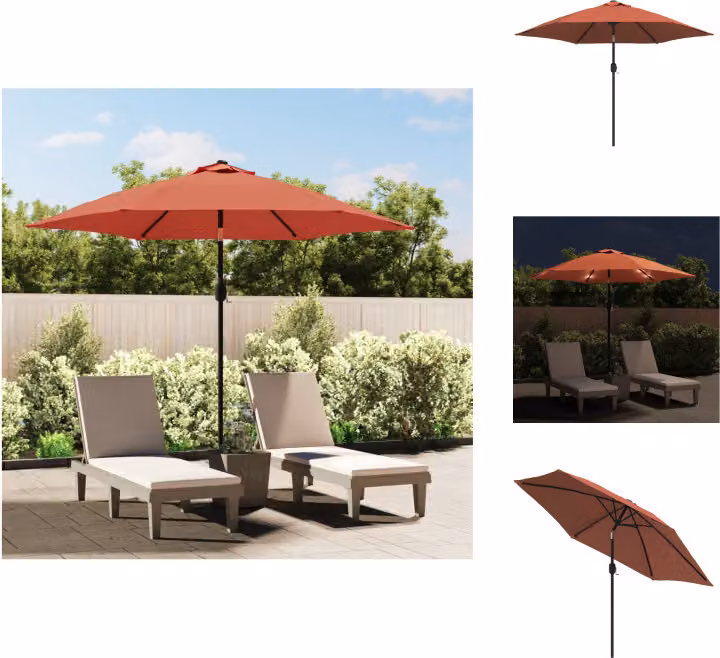 vidaXL Ombrellone con luci a LED con palo in acciaio 300 cm rosso terracotta - Ombrelloni e tende da sole
