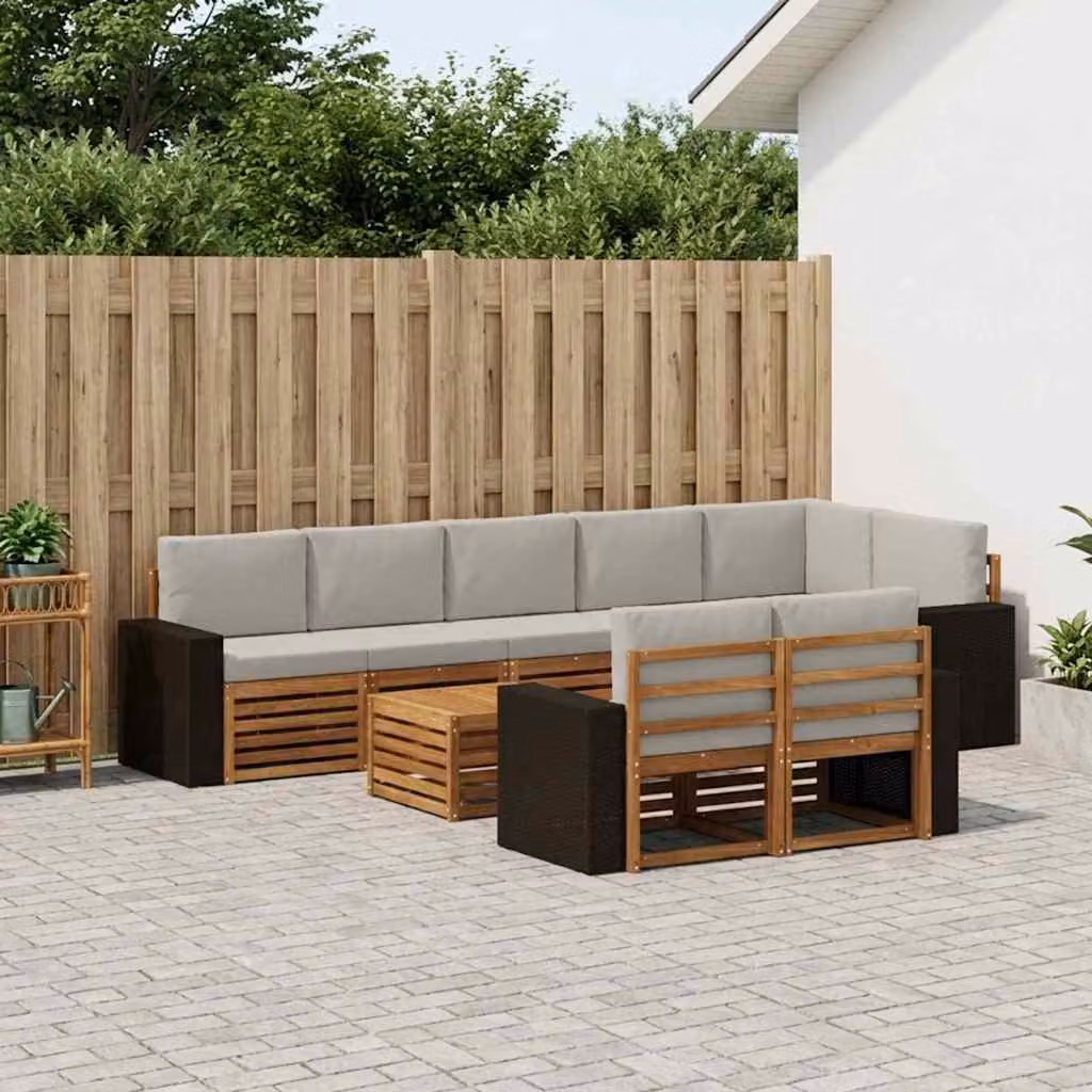 Set di divani da esterno vidaXL 9 pz in legno di acacia con cuscini, beige e grigio