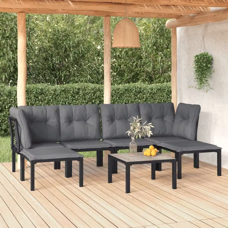 Maison Exclusive - Set Salotto da Giardino 7 pz Nero e Grigio in Polyrattan