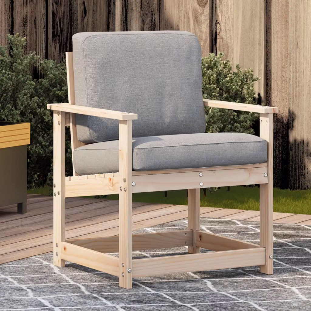 Sedia da giardino vidaXL in legno di pino con cuscini e braccioli, L: 62 cm, P: 56 cm, H: 77 cm