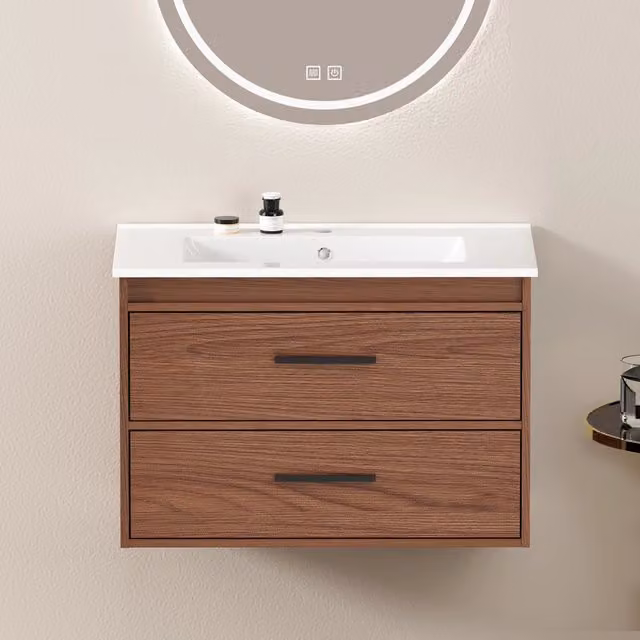 Mobile bagno sospeso con 2 cassetti in MDF marrone opaco Larghezza: 75 cm
