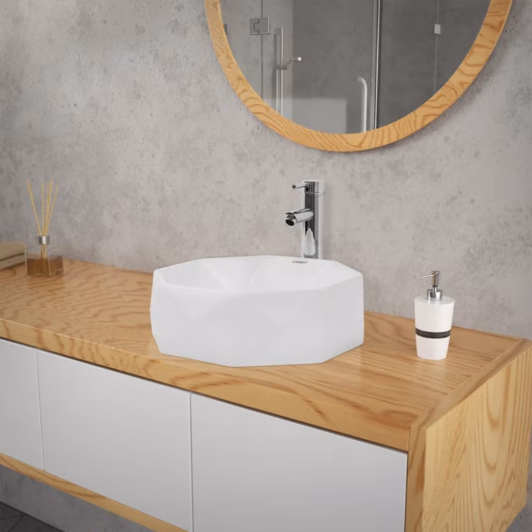 LuxeBath Lavabo Lavabo da appoggio, rotondo, Ø 42x13,5 cm, bianco, Vetroceramica