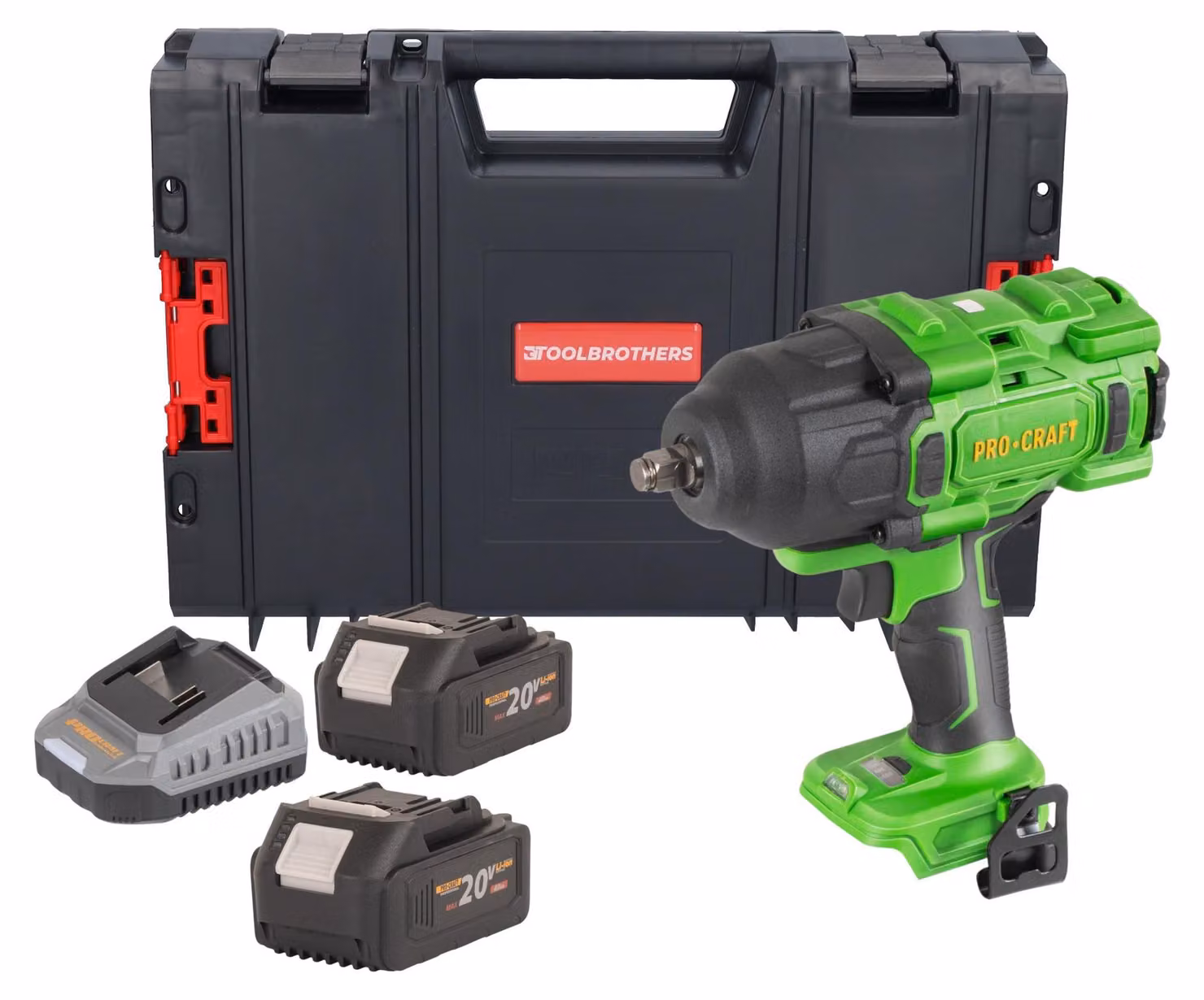 Avvitatore a impatto a batteria Procraft PWA80bb 20 V 1600 Nm 1/2" Brushless + 2 batterie da 4,0 Ah + caricabatterie + valigetta porta attrezzi RHINO