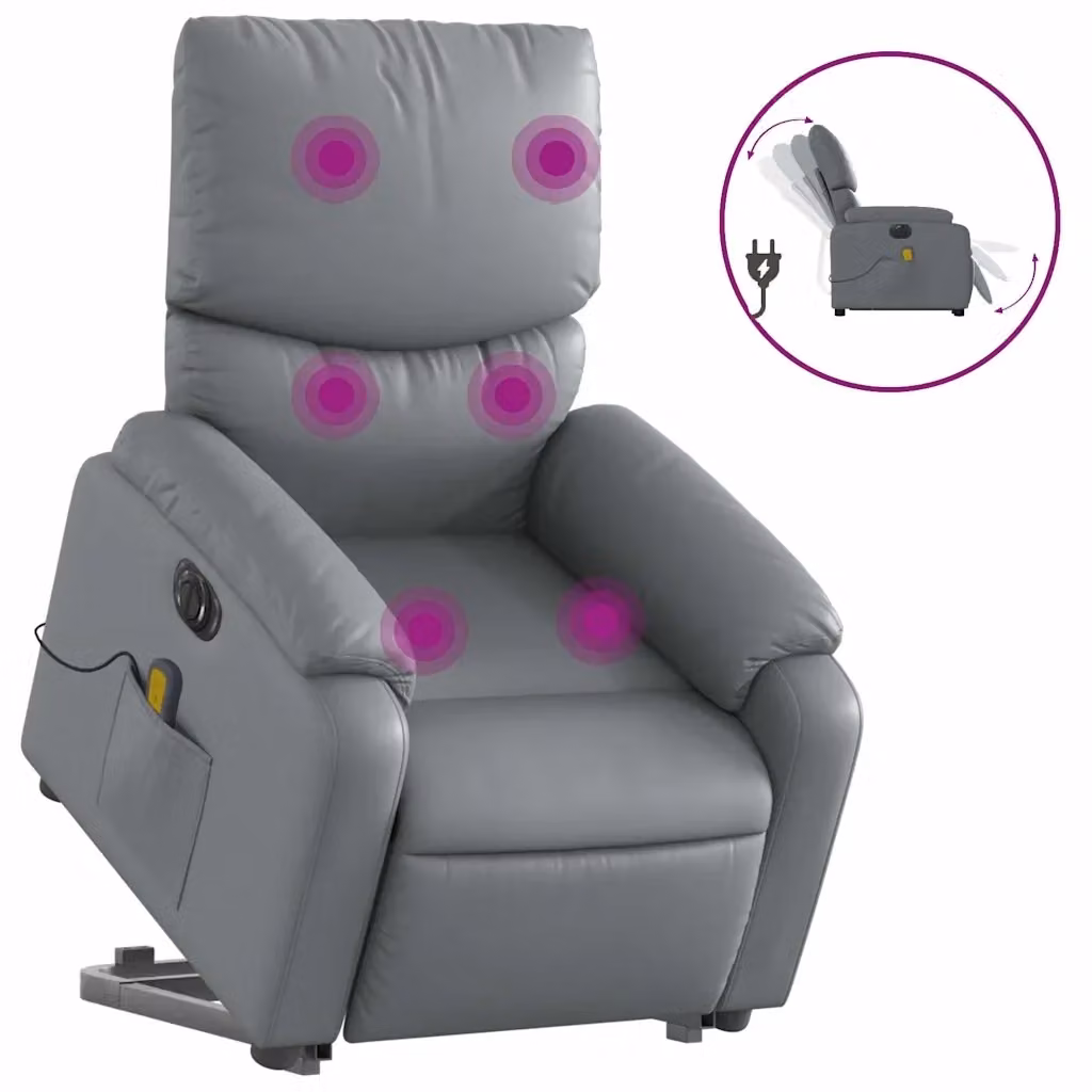 Poltrona Alzapersona Elettrica Reclinabile vidaXL in Similpelle Grigia con Supporto per Senior – 2