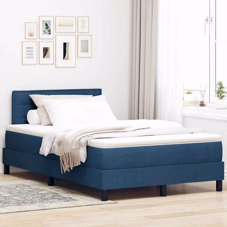 Letto a molle con cuscino e testiera vidaXL in tessuto blu, L/P/H: 120 x 200 x 88 cm