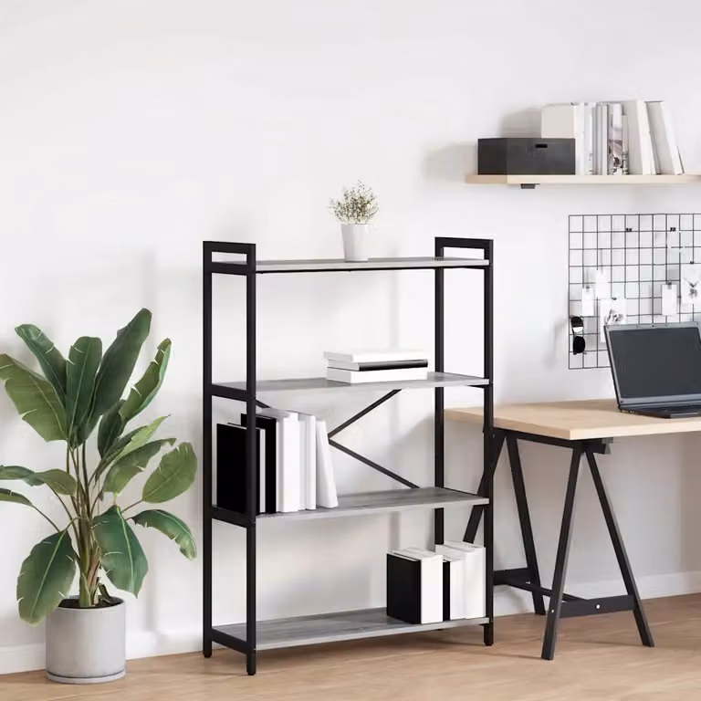 Libreria industrial vidaXL in MDF e metallo, Grigio e Nero, L 80 x P 30 x H 120 cm