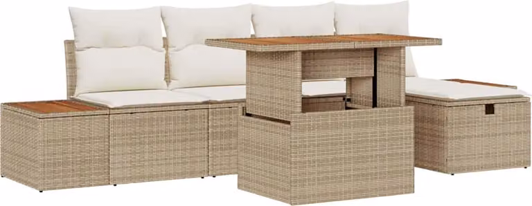 Set Divano da Giardino con cuscino 6 pcs Beige polyrattan