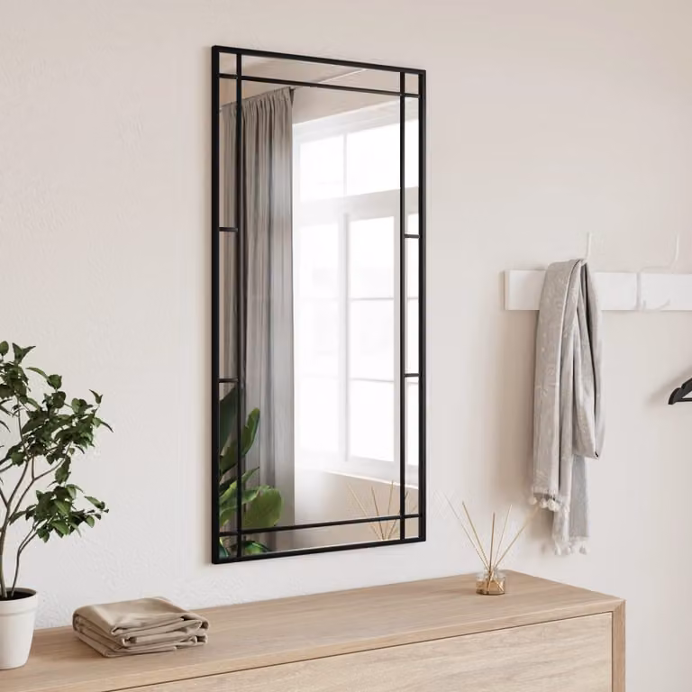 Specchio da parete rettangolare vidaXL in metallo e vetro nero L: 50 cm, H: 100 cm