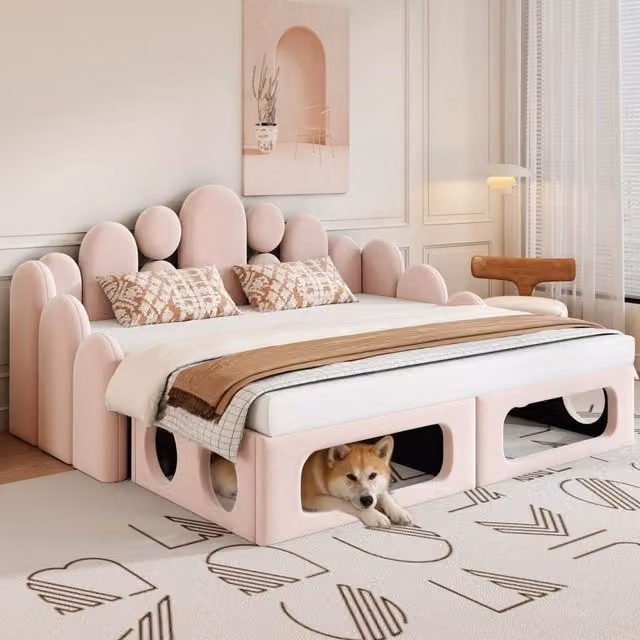 Letto Imbottito con Schienale e Rete a Doghe ¨C MINIMAL ¨C Velluto Rosa 180x200