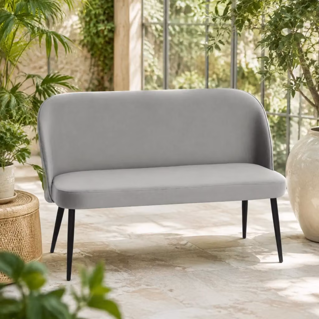 Divano a 2 posti MIVRAY con schienale curvo in velluto grigio e gambe regolabili L/P/H: 127 x 84,5 x 63 cm – 2