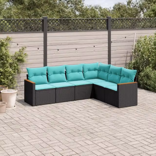 Set Divani da Giardino 6 pz con Cuscini Nero in Polyrattan 3226001
