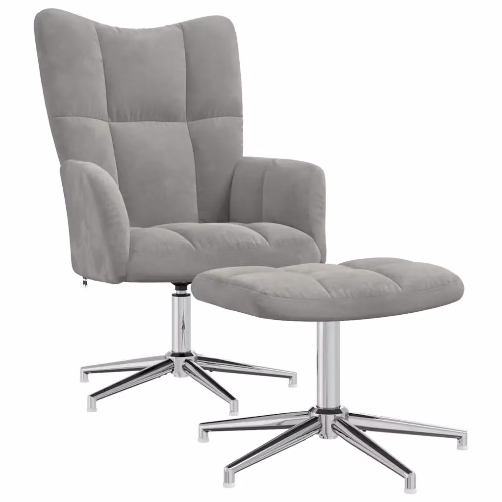 Poltrona Relax con Poggiapiedi vidaXL in Velluto Grigio con Struttura in Metallo e Seduta in Schiuma, Girevole a 360 Gradi e Design Moderno – 2