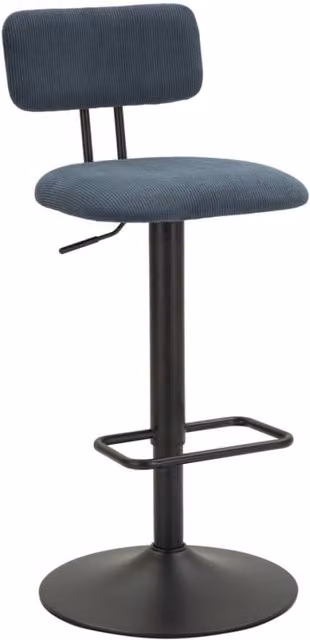 Set 2 sgabelli bar Light Navy blu con schienale, struttura nera regolabili in altezza
