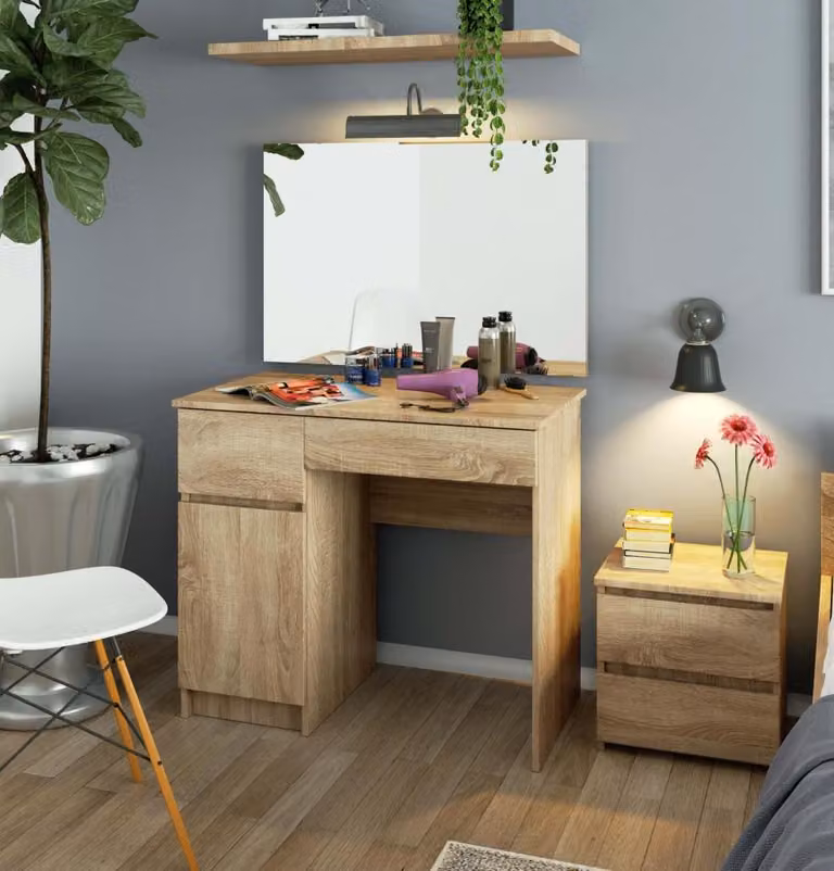 Toeletta con specchio BRETIK - rovere sonoma, versione a sinistra