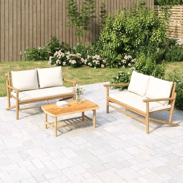 Salotto da Giardino-Set Salotto da Giardino 2pz con Cuscini Bianco Crema in Bamb¨´ 332561