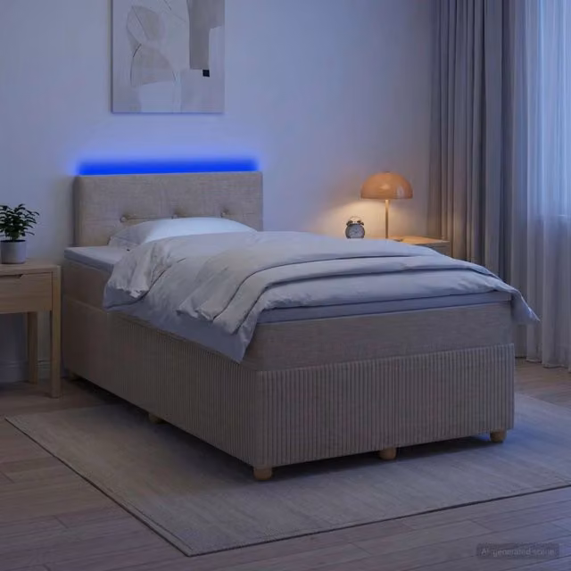 Letto box spring ibrido vidaXL con materasso a molle pocket e base contenitore con illuminazione sottostante e porta USB, colore beige e bianco, L/P/H: 120 x 200 cm – 1