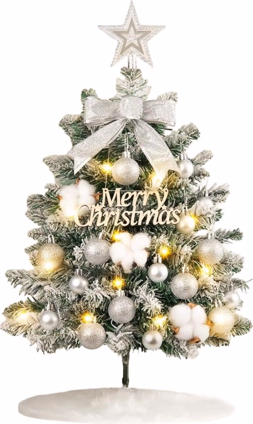Albero di Natale artificiale 60 cm con luci LED e palline Mini abete