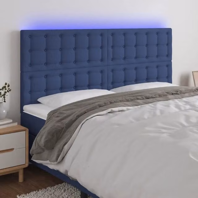 Testiera con LED blu e porta USB Design Mania in tessuto blu, L: 200 cm, P: 5 cm, H: 118-128 cm – 1