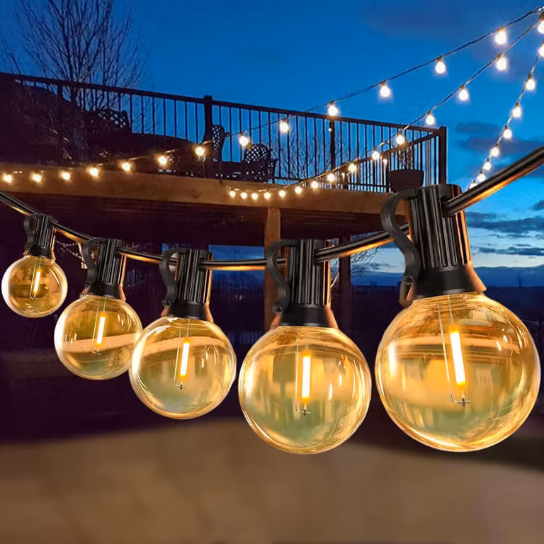 Catena luminosa a LED, 30 metri, 60+5 lampadine G40, luce bianco caldo, grado di protezione IP44