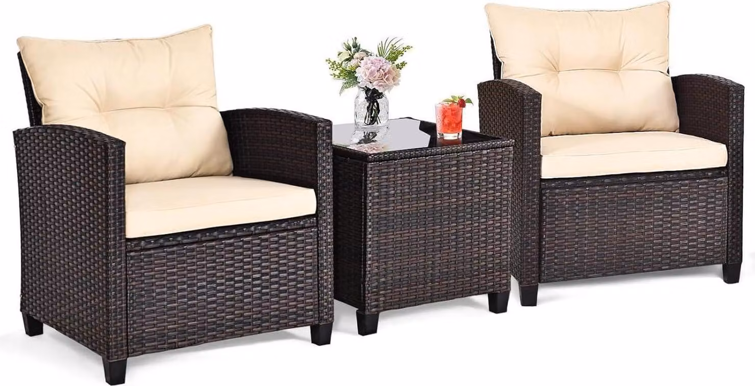 Set da balcone in rattan Mobili da giardino in polyrattan Sedia e tavolo da giardino Set da esterno Bistro incl. cuscini
