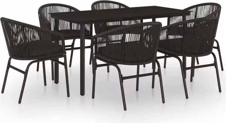 Set Mobili da Pranzo per Giardino 7 pz Nero