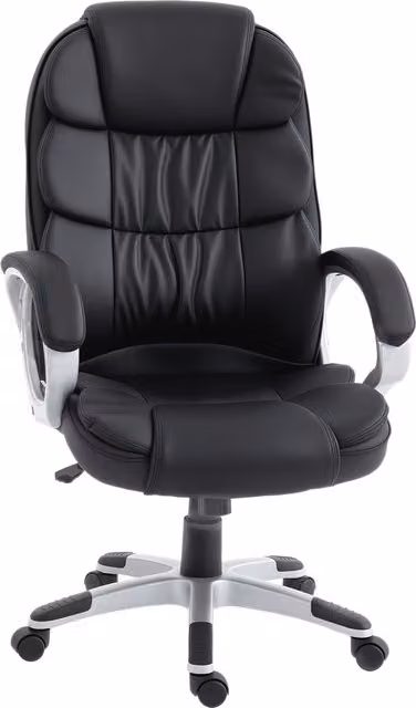 Sedia da ufficio ergonomica HOMCOM girevole in pelle PU nera con funzione dondolo e braccioli, altezza regolabile, portata 120 kg