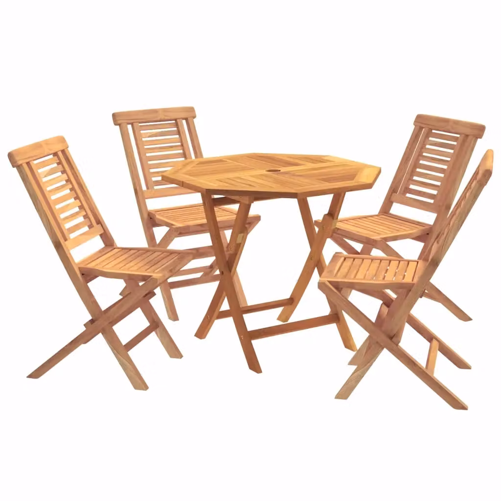 Set bistro da giardino pieghevole vidaXL in legno di teak 5 pezzi colore marrone e beige – 2