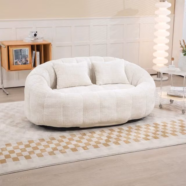 Poltrona sacco in ciniglia con schienale alto e braccioli per soggiorno e camera da letto beige 150 × 95 × 63 cm