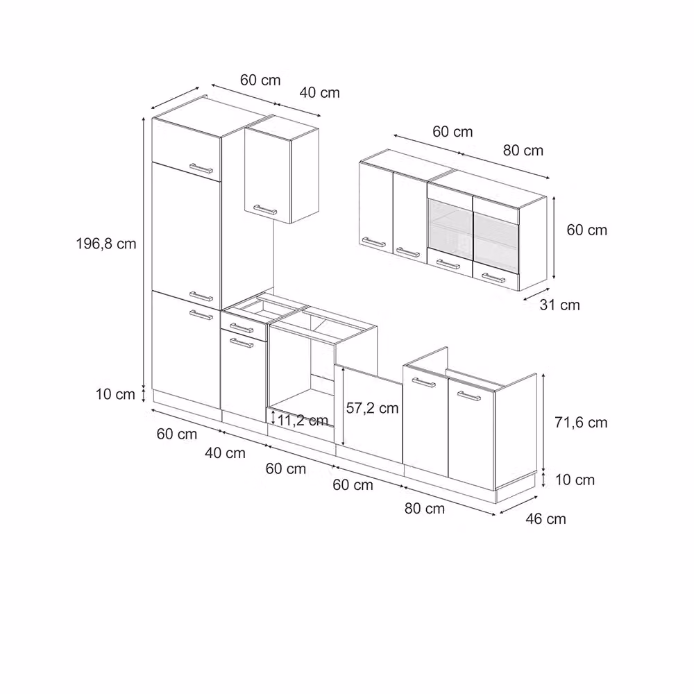 Cucina componibile moderna Vicco R-Line in finitura Calcestruzzo e Rovere dorato, L: 300 cm – 2