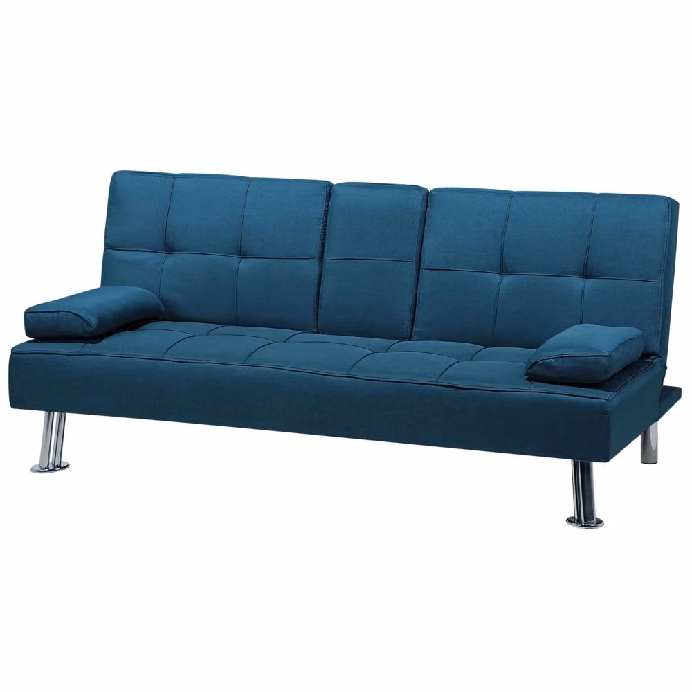 Divano letto Click Clack Beliani blu a 3 posti con poggiatesta regolabile e coperture rimovibili – 2