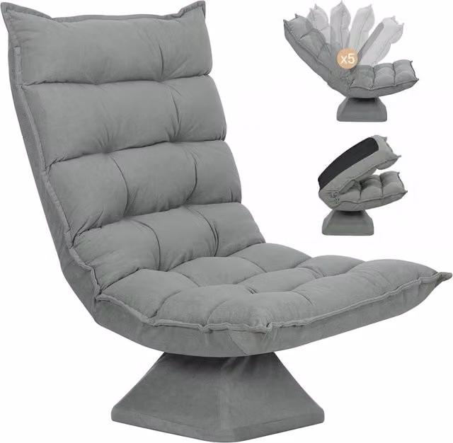 Poltrona Relax Girevole 360 Gradi Xylo Reclinabile in Velluto Grigio Chiaro con Schienale a 5 Posizioni