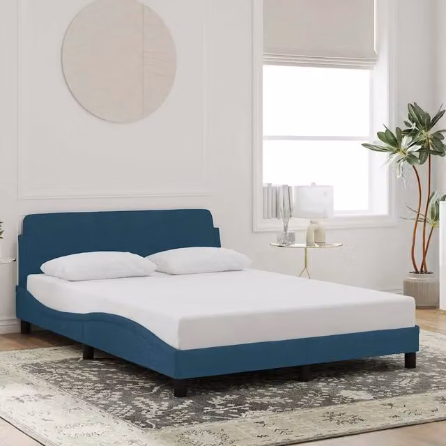 Letto con testiera in velluto blu vidaXL L/P/H: 140 x 200 cm