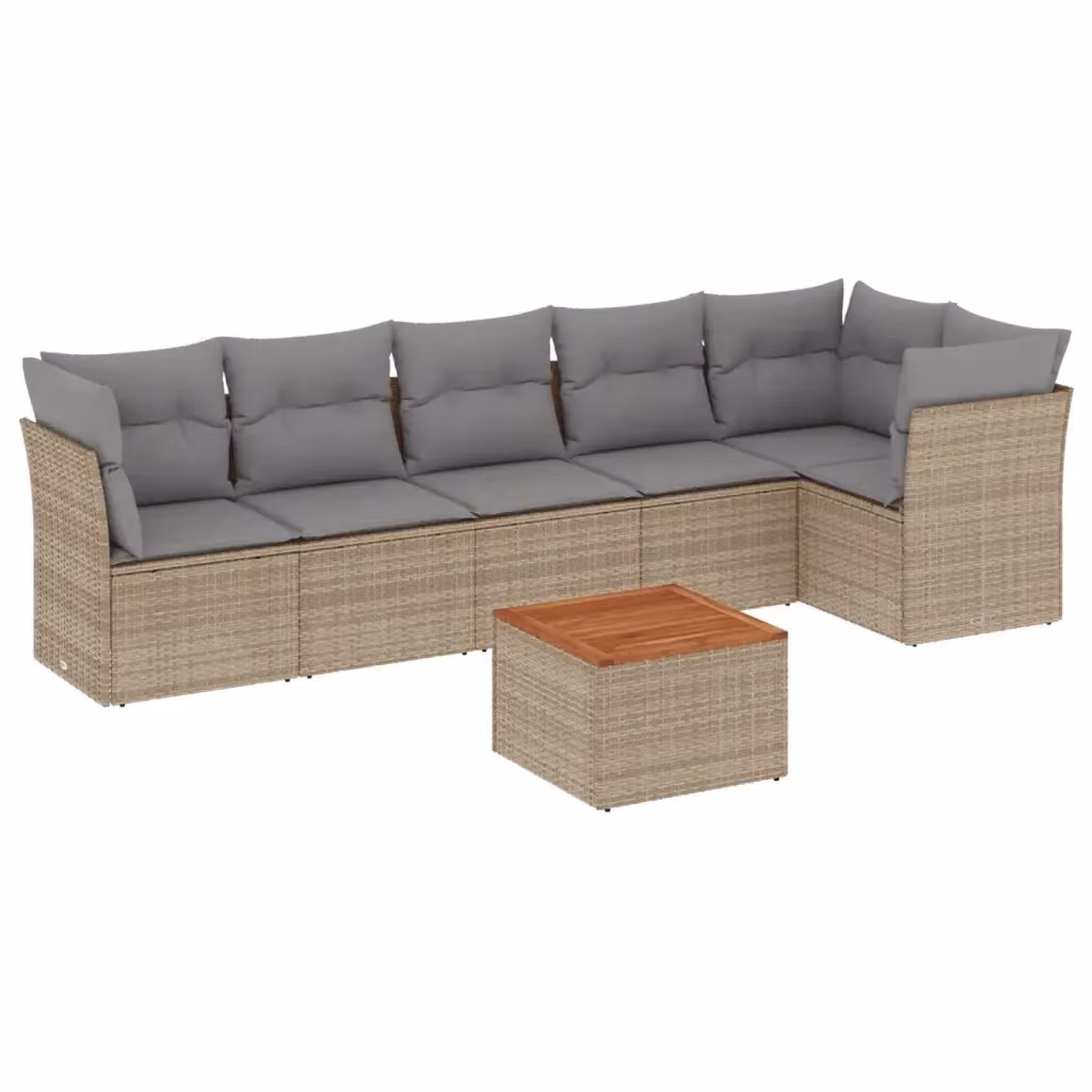 vidaXL Set Divano da Giardino a L in Polyrattan con Cuscini Beige e Grigio e Tavolino da Esterno – 2