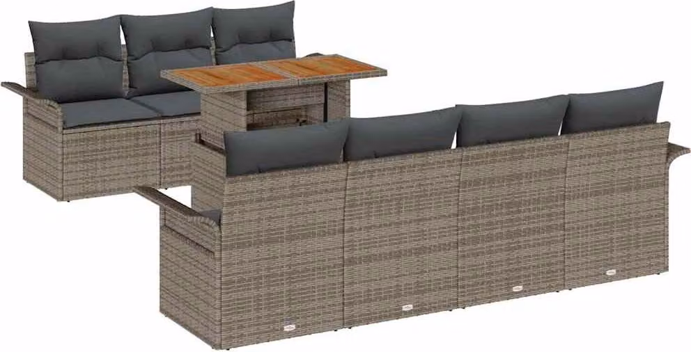 Set Divano da Giardino 8 pcs Grigio Poly Rattan